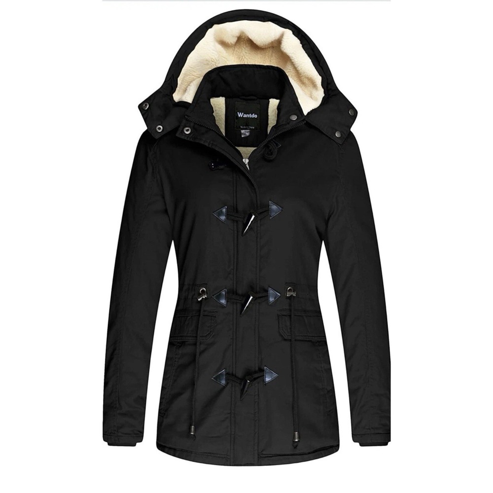 Wantdo Women's Winter Parka Jacket Size L Fleece Sherpa Lining Warm Coat w/Hood